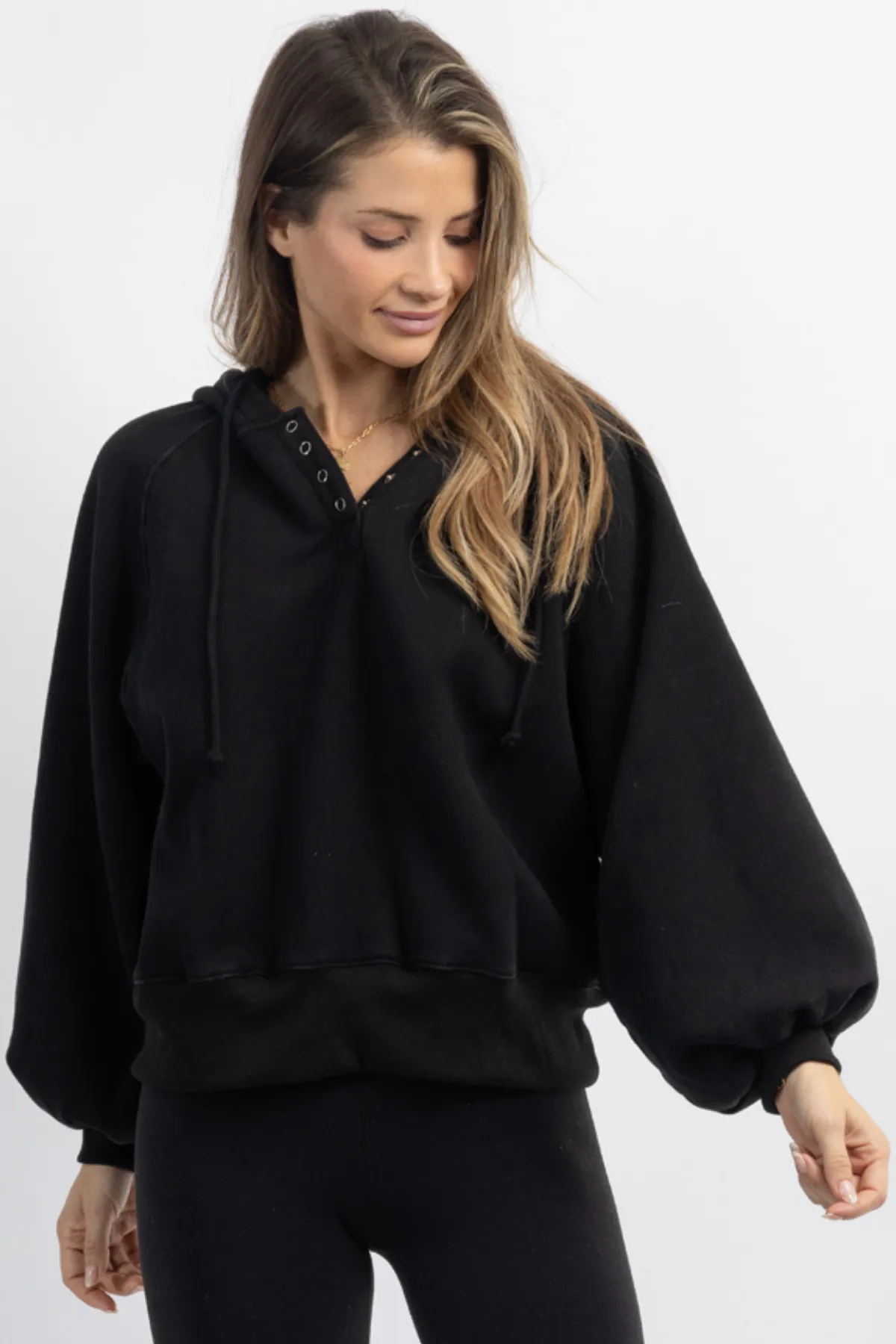 MAYA BLACK SNAP BUTTON HOODIE