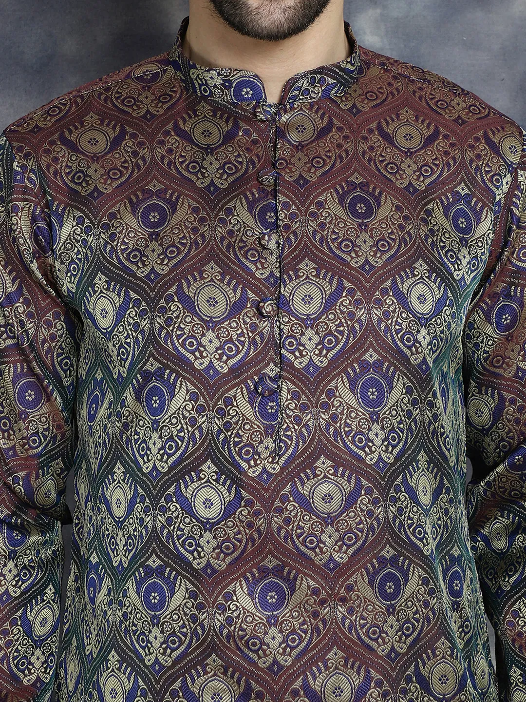 Men Purple Silk Blend Straight Kurta Pyjama Set