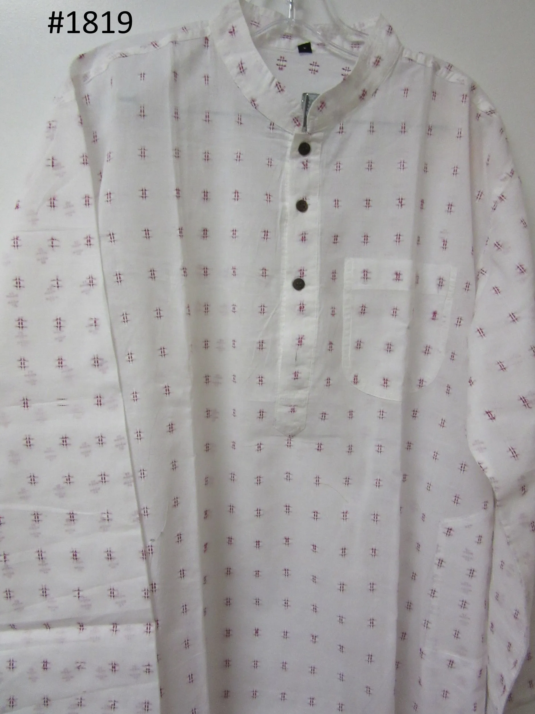 Men's 4581819 White Cotton Pink Checks Kurta Pajama Set Medium Size