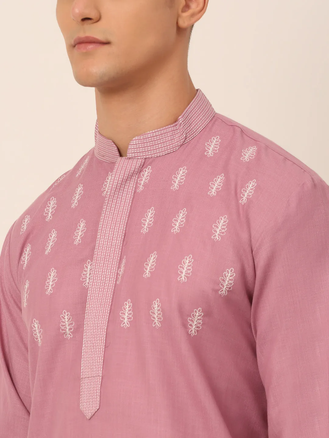 Men'S Magenta Pink Embroidered Kurta Pajama Sets