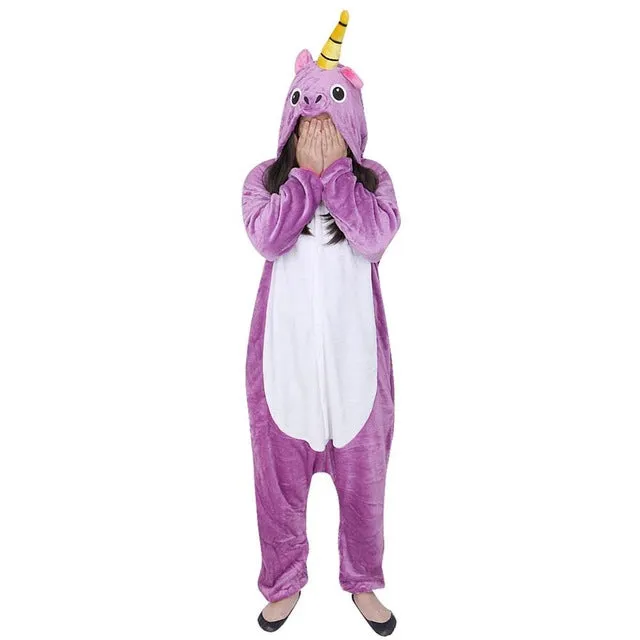 New Year gift Winter Pajama Sets 2017 Sleepwear Women Pajama Flannel Animal Cartoon Pajama Stitch Pink Unicorn Onesies -Y107