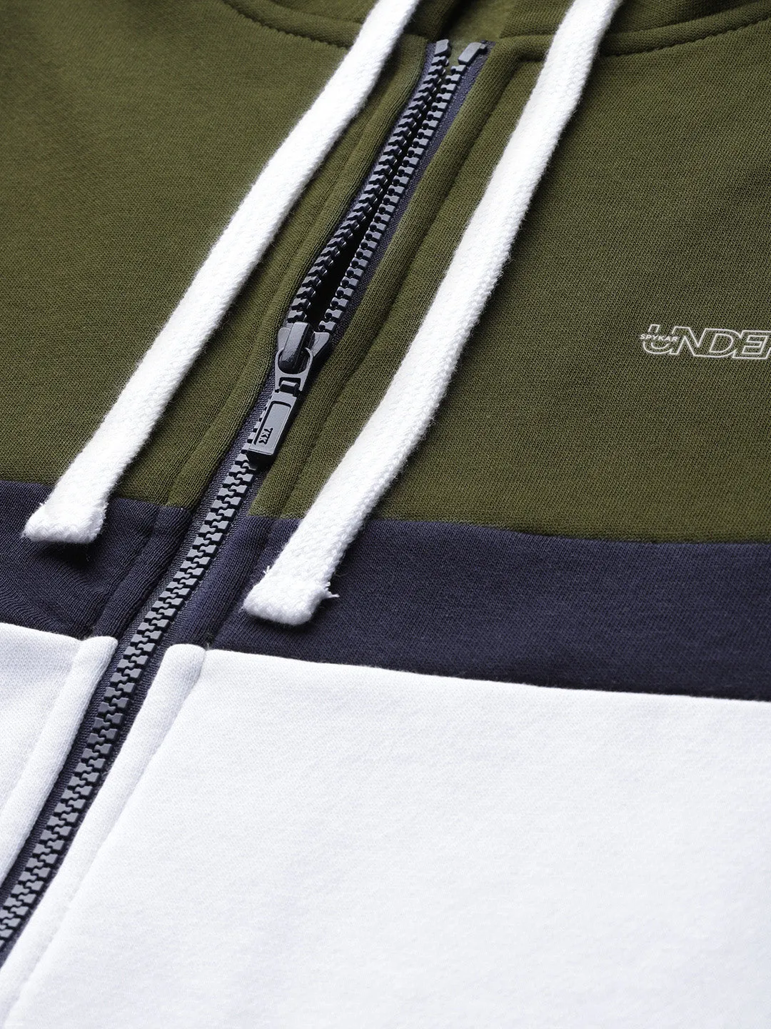 Olive Cotton Solid Hooded Sweatshirts- Underjeans By Spykar