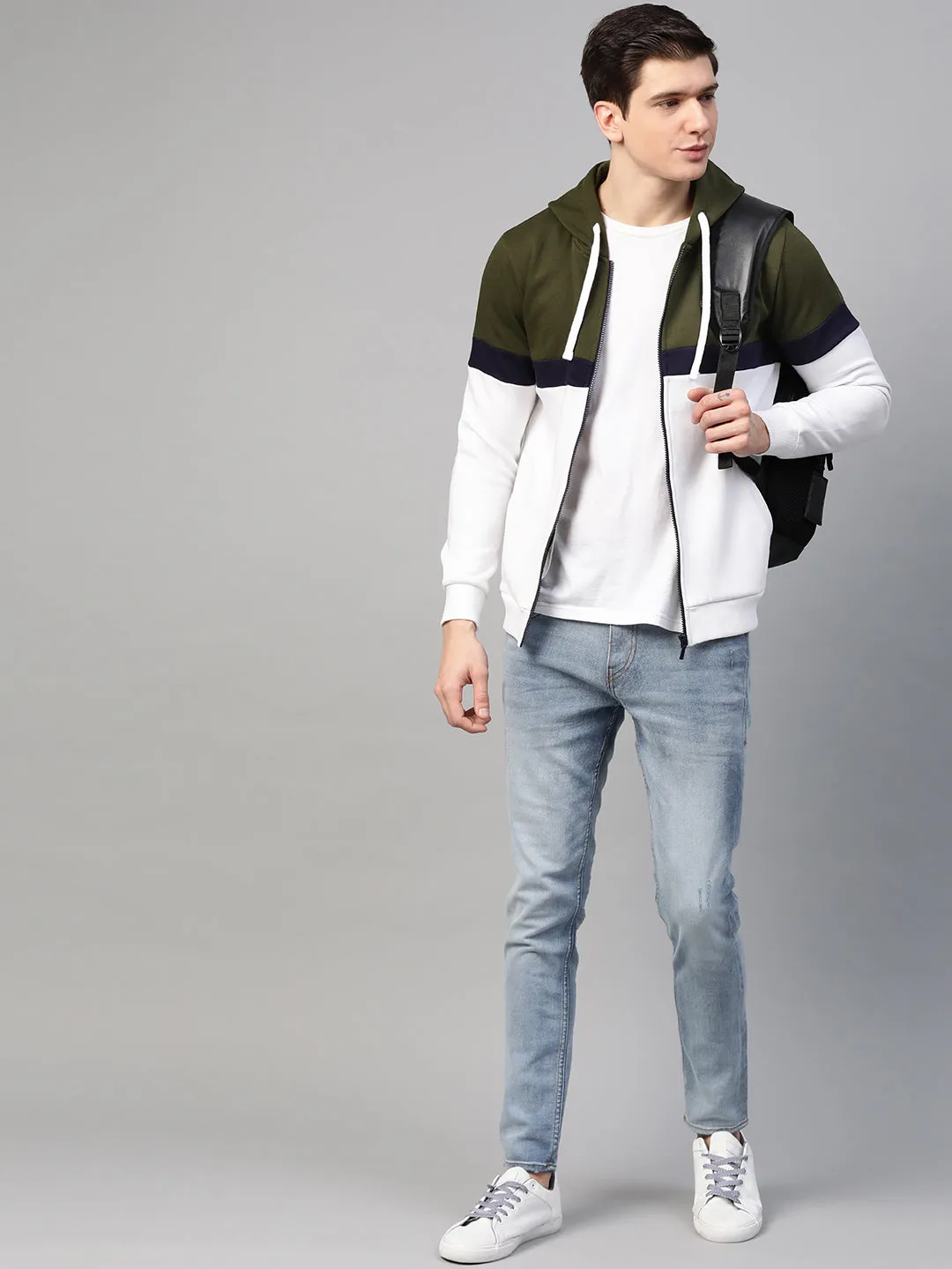 Olive Cotton Solid Hooded Sweatshirts- Underjeans By Spykar