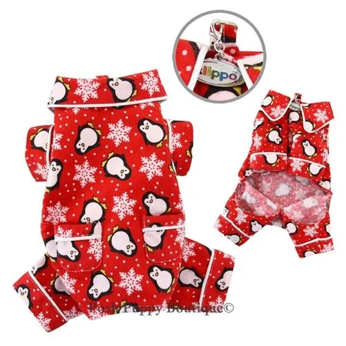 Penguins & Snowflake Flannel Pajama -Red