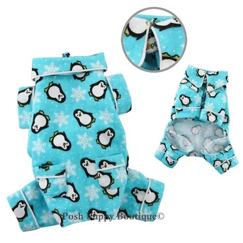 Penguins & Snowflake Flannel Pajama -Turquoise
