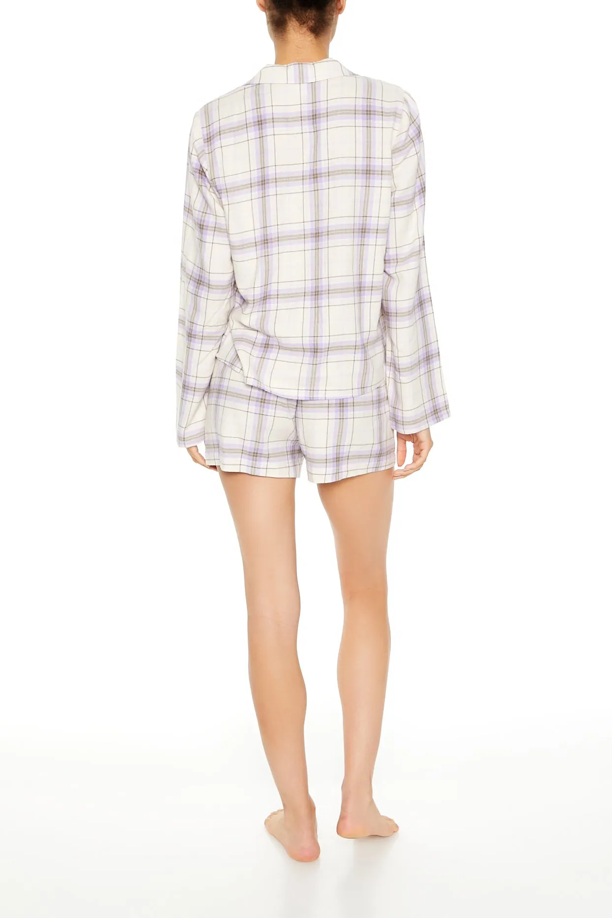 Plaid Button-Up Top & Short 2 Piece Pajama Set