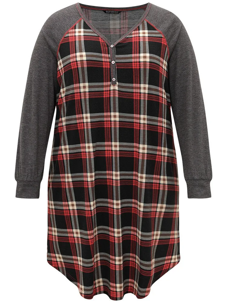 Plaid Patchwork Contrast Curved Hem Sleep Dress