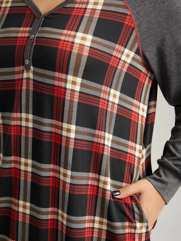 Plaid Patchwork Contrast Curved Hem Sleep Dress