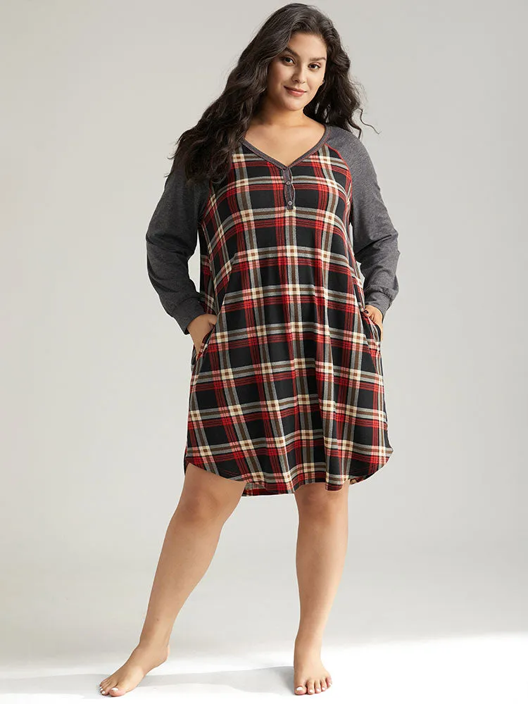 Plaid Patchwork Contrast Curved Hem Sleep Dress