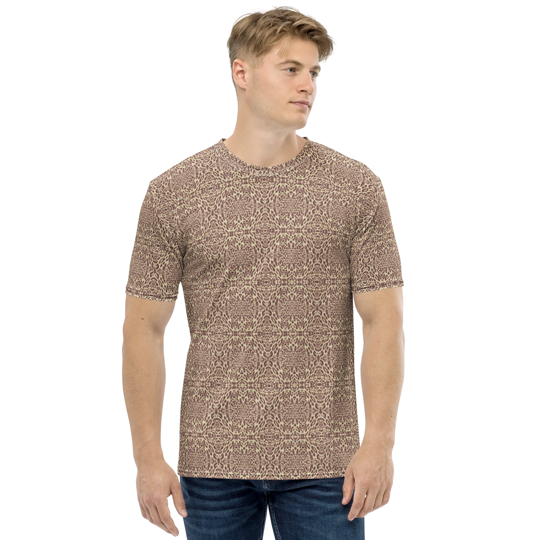 Recursia Contemplative Jaguar I Men's Crew Neck T-Shirt In Pink