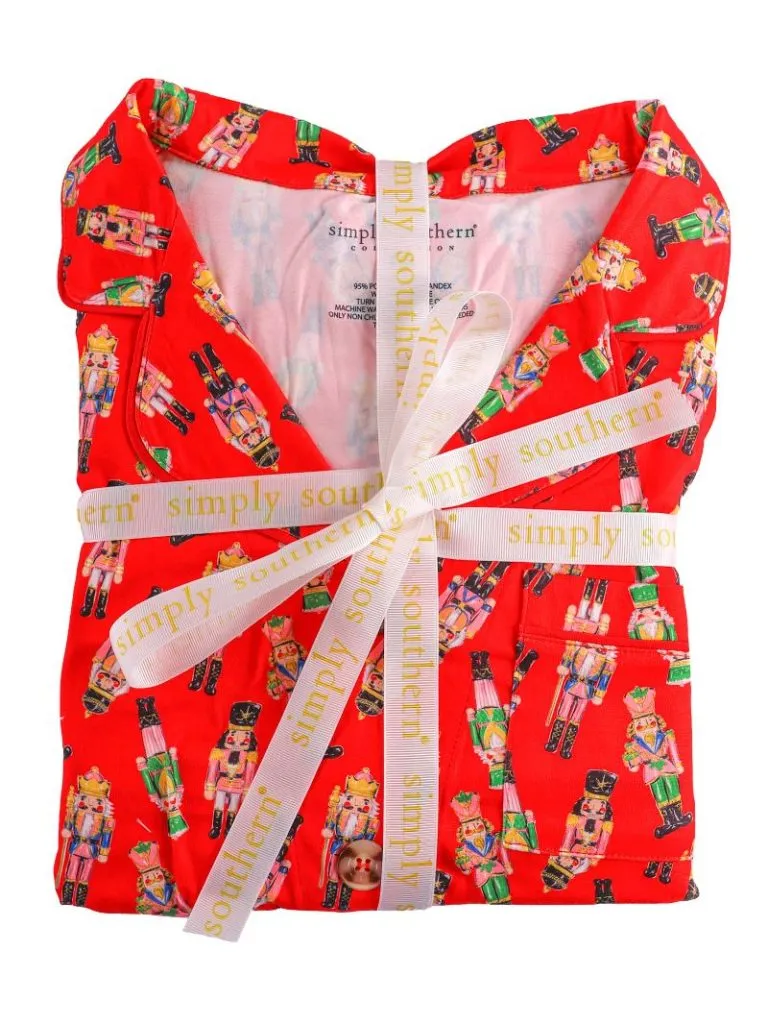 Simply Southerns Elegant Red Nutcracker-Themed Button-Up Pajama Set