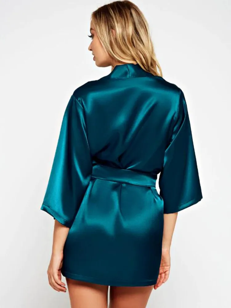 Short Satin Turquoise Robe