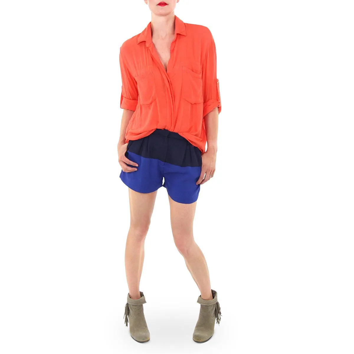 Split Back Button Down - Tiger Lily
