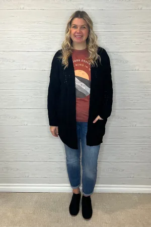 Tamara Cable Knit Cardigan with Pockets - Black