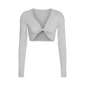 TWIST LONG SLEEVE TOP | LIGHT HEATHER GREY