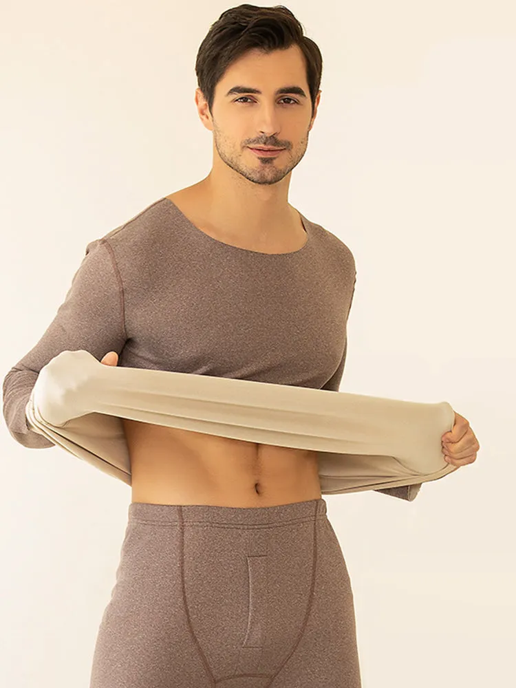 U-Neck Fleece Thermal Men Underwear Pajama Sets