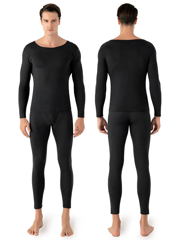 U-Neck Fleece Thermal Men Underwear Pajama Sets