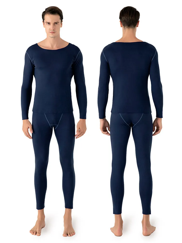 U-Neck Fleece Thermal Men Underwear Pajama Sets
