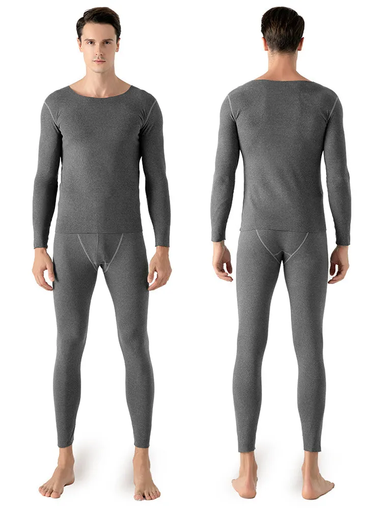 U-Neck Fleece Thermal Men Underwear Pajama Sets