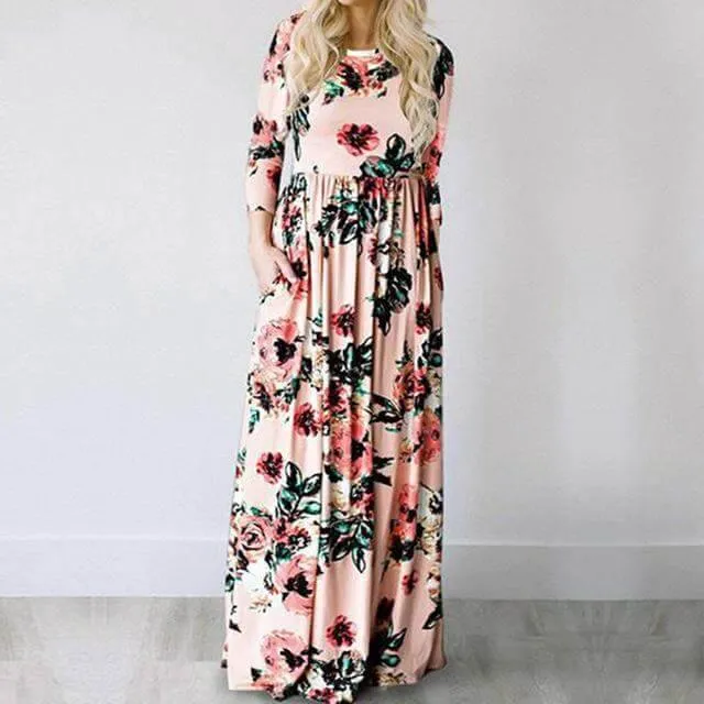 Women Bohemia Short Sleeve O Neck Floral Summer Dress