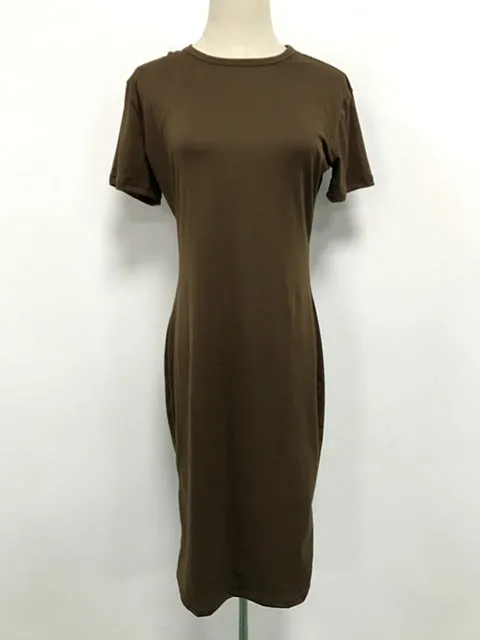 Women Summer Casual Dress Elegant Ladies Sexy Solid Color Tight Short Sleeve Round Neck Office Work Dresses Female Vestidos