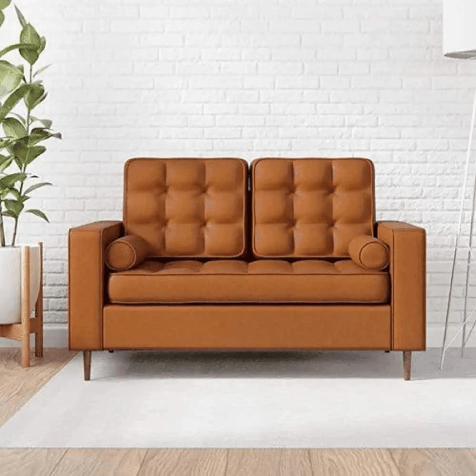Wooden Twist Madera Square Arms and Tufting-Bolster Solid Wood & Leatherette Fabric 2-Seater Chaise Lounge With 2 Pillows