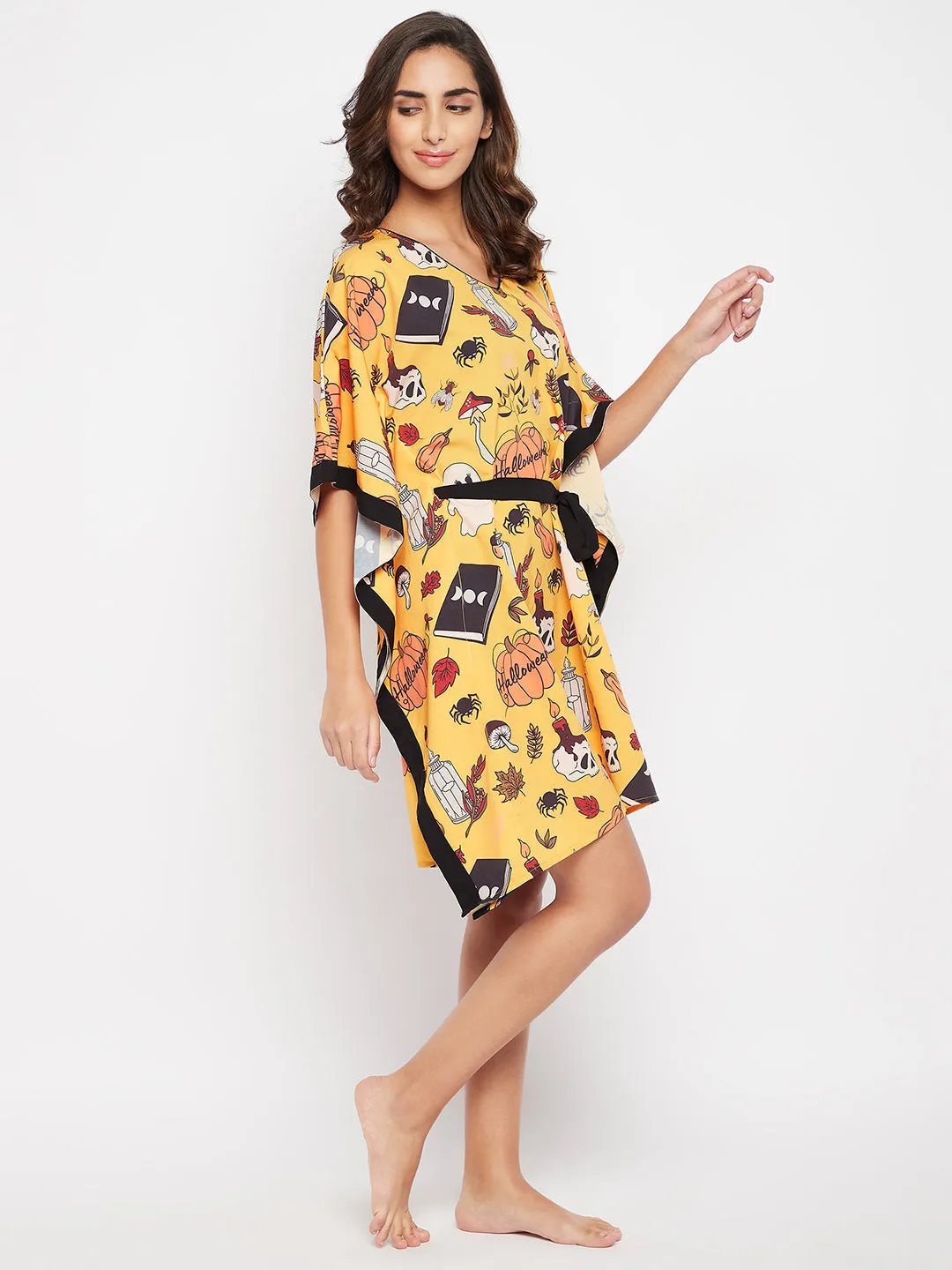 Yellow Comfort Fit Halloween Kaftan Dress