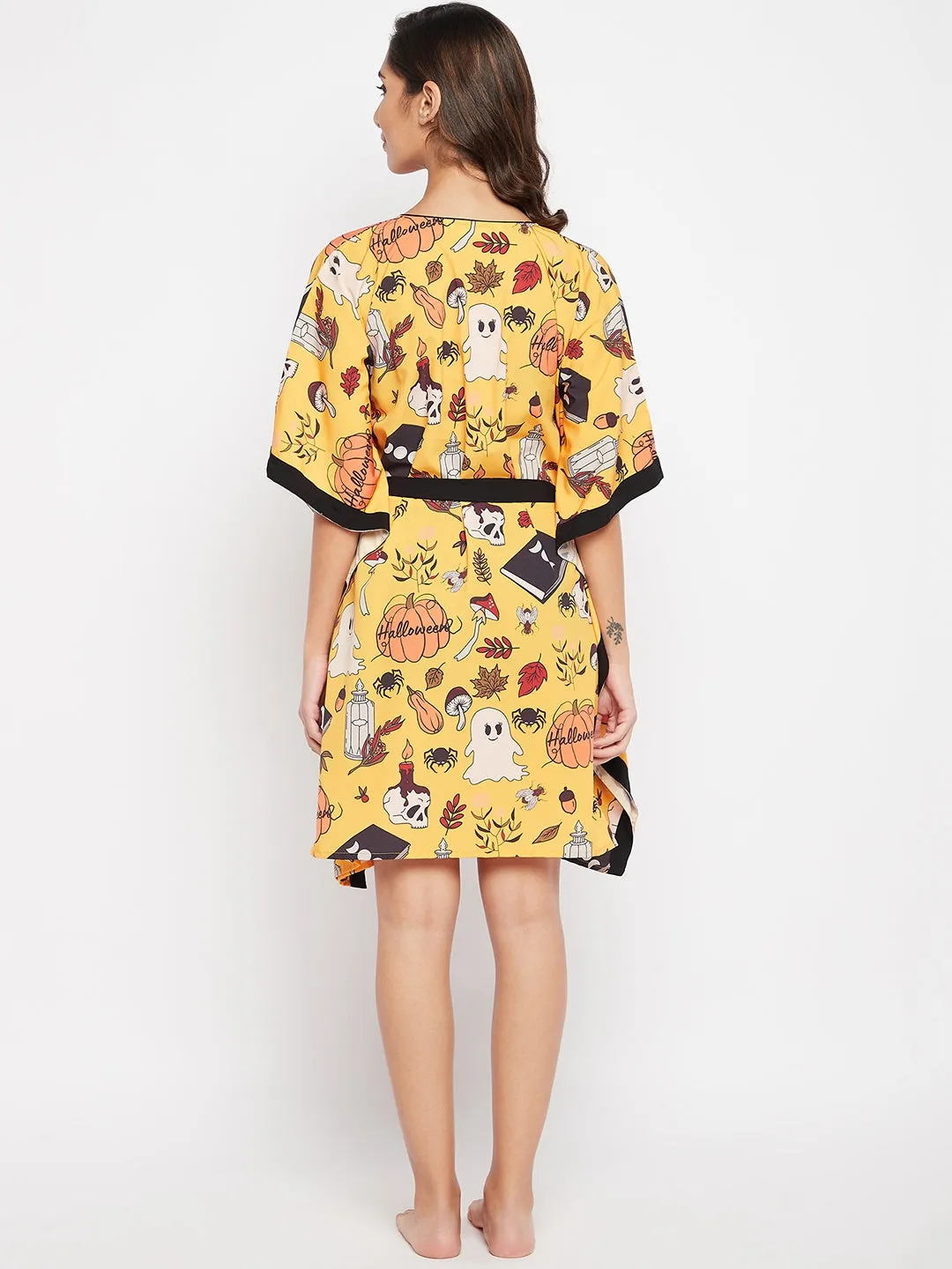 Yellow Comfort Fit Halloween Kaftan Dress
