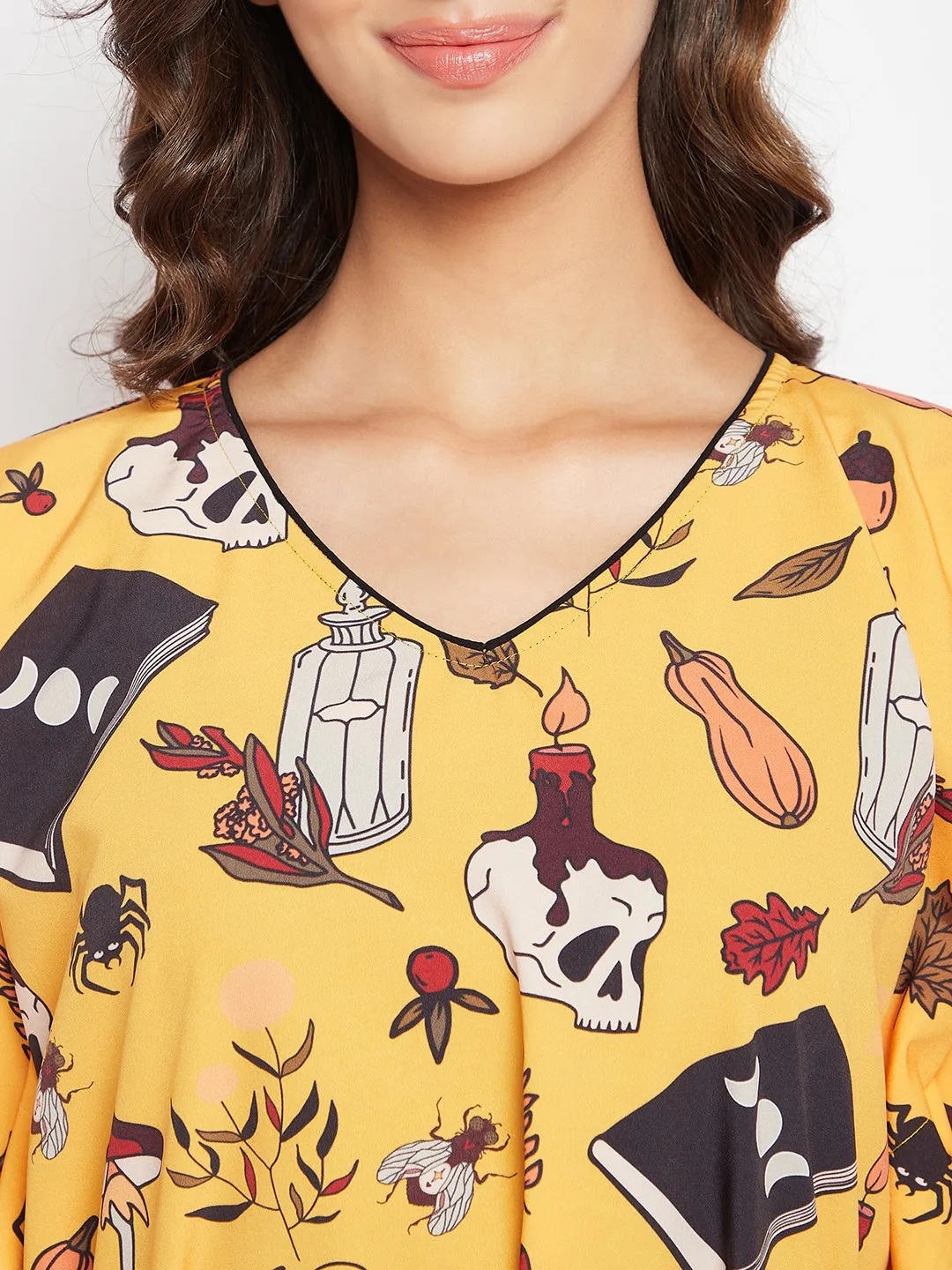 Yellow Comfort Fit Halloween Kaftan Dress