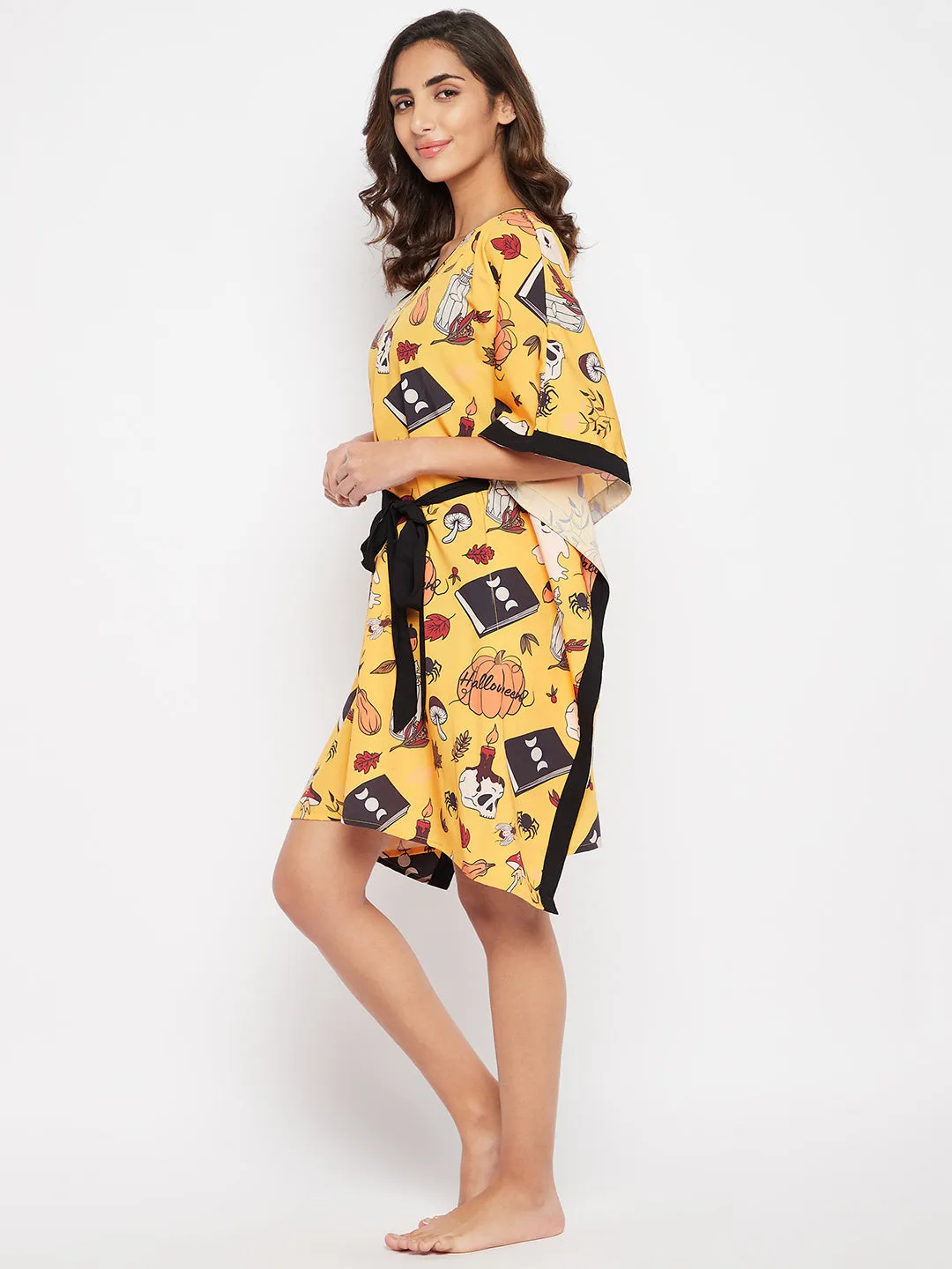 Yellow Comfort Fit Halloween Kaftan Dress